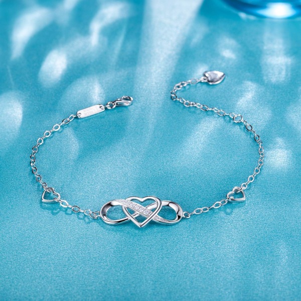 Dame Armbånd 925 Sterling Sølv Infinity Hjerte Hvidguld Pla