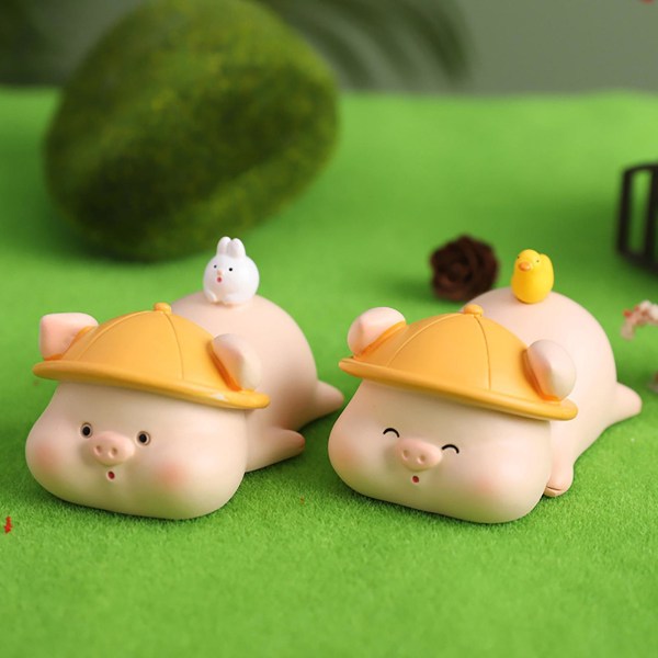 Mini Pig Resin Pig Statue Feng Shui Patsas Miniature Cake Top Hat