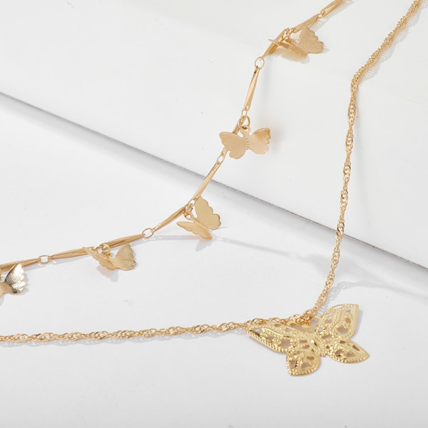 Kvinnors halsband Multi-Element guld Butterfly hänge halsband Go