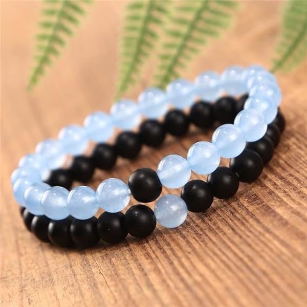 Svart matt agat & turkos hans och hennes armband 8mm sandsten