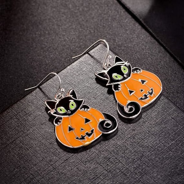 Halloween Orange pumpa Svart Kitty Cat Dangle örhängen