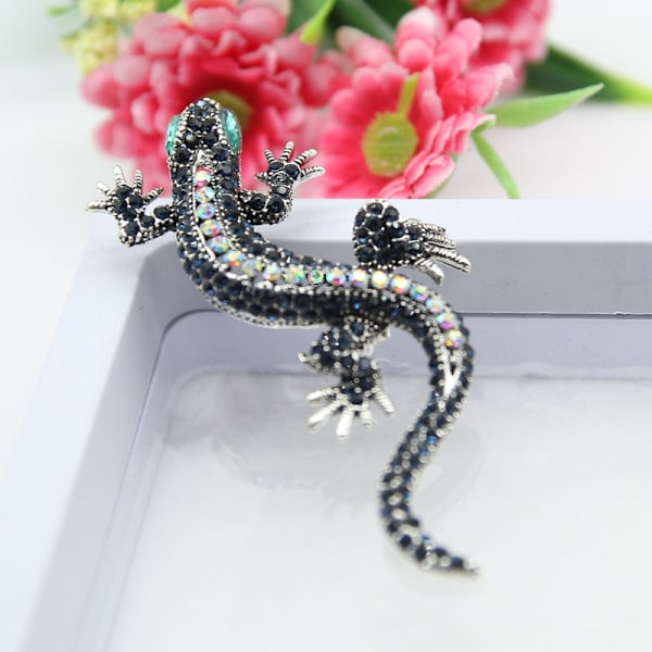 Krystal Brosche Gecko Reversage Vintage Rhinestone Gecko Kærlighed