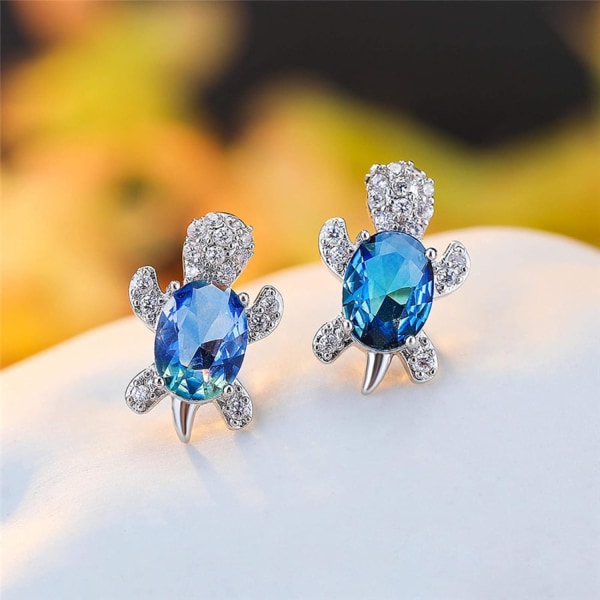 Blue Purple Oval Gradient Zircon Rainbow Stone Tortoise Stud Earr