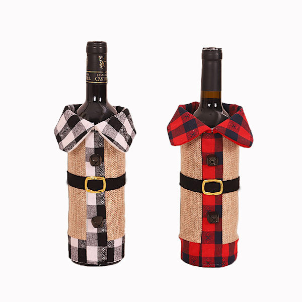 2 st linnepläd vin flaska set, med klocka, vin flaska set, röd