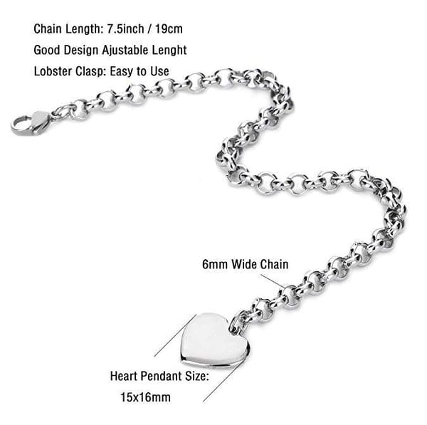 Initial Charm Armbånd til Piger Rustfrit Stål 26 Bogstaver Hjerte
