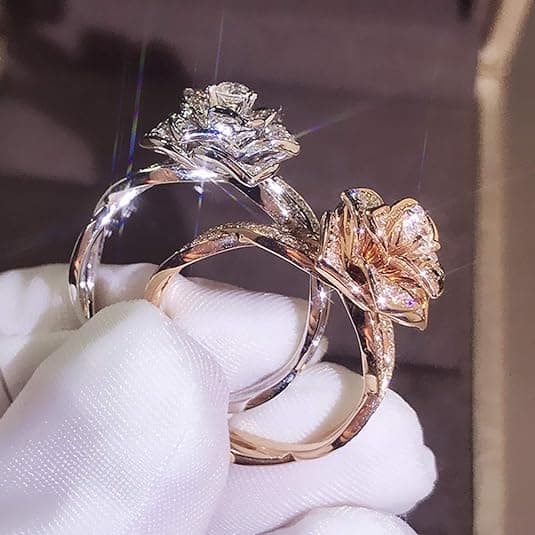 3D Rosringar CZ Simulerade Diamantringar Roséguldfärgade Ringar Rosring