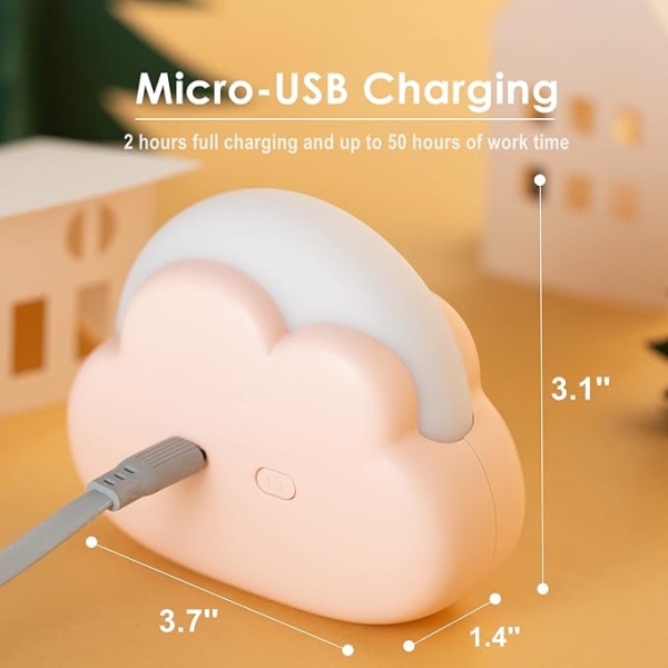 Nattlampa för barn Söt Cloud Led USB Uppladdningsbar och bärbar