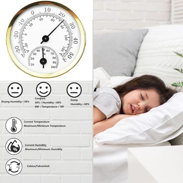 Hygrometer Romtermometer, 2 i 1 Analog Hygrometer og Termometer, Mini Termometer 5,8 cm, Gull