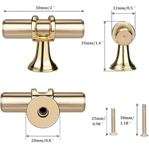 10-pack Guld T-formade Knopp för Låda, Modern Elegant Guld Kökslucka