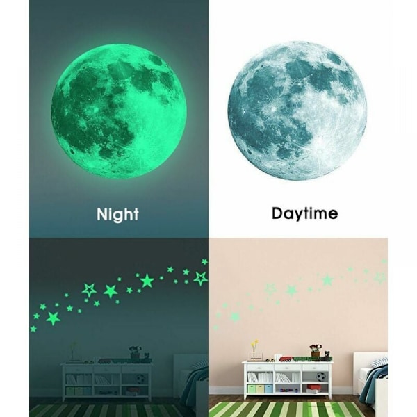 Luminous 27 stk. Stjerner og 30 cm Måne Stickers Gløder i Mørket Fluo