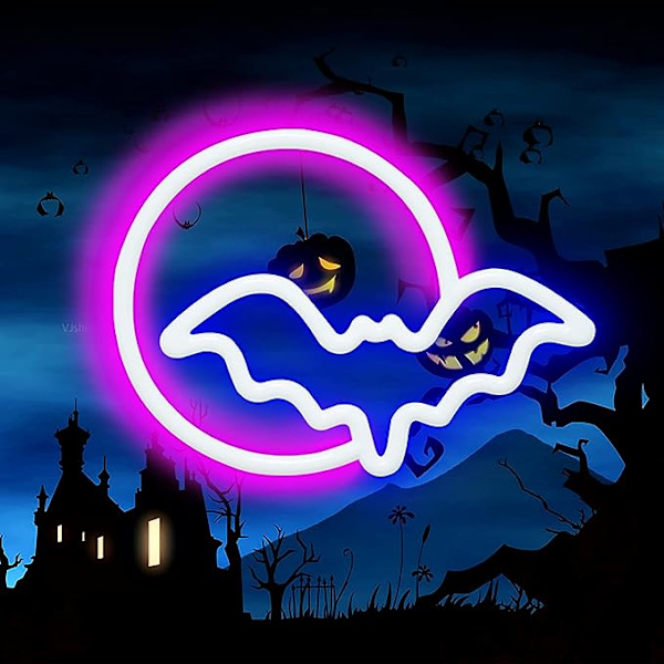 Neon-kyltit, kuu ja lepakko LED-neonvalot, neonvalokyltti seinälle