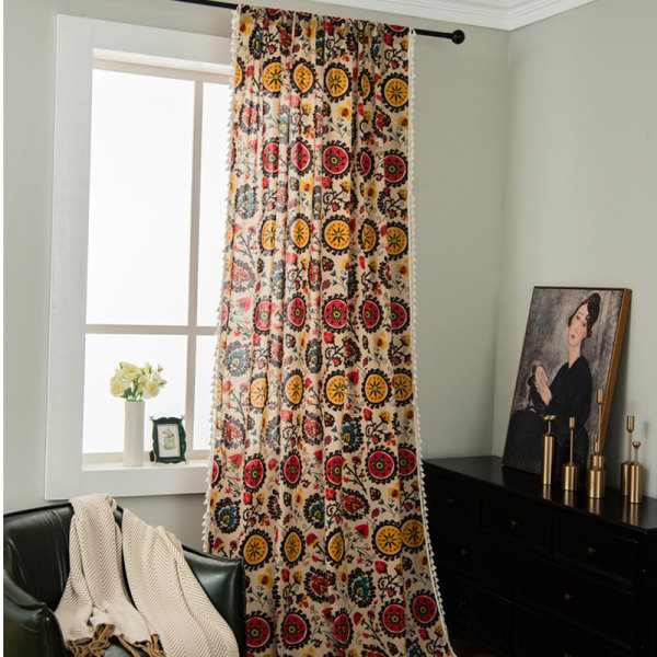 Sunflower Pattern Semi-Blackout Window Curtains 1 Panels Bohemia