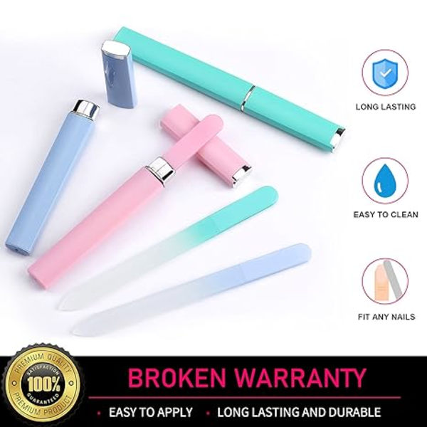 Glass Nail File 3 Pack, Neglefil, Glas Neglefil med Etui, Finger
