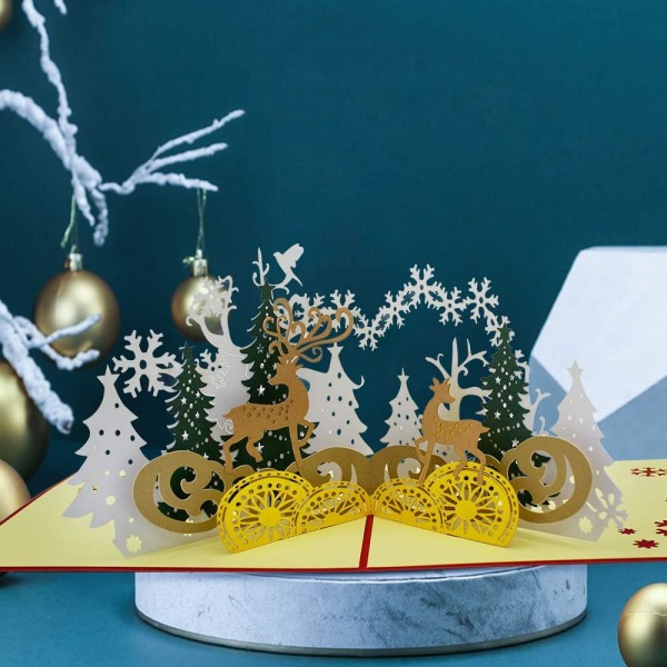 3D julekort gran og reinsdyr Pop-up julekort nyttår