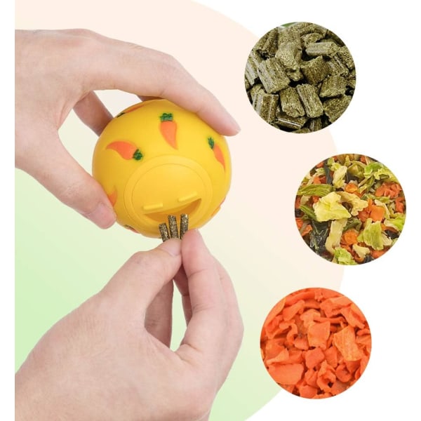 Snackboll för små djur, kanin som slickar boll, tråkig leksak, bitsäker kanin med luva öron, hamster, chinchilla, grisbur; Indien, husdjursmaterial, gul