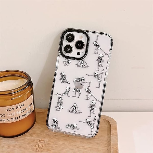 for iPhone 13 Pro Max -kotelo, naisille, hauska, söpö, jooga, luuranko, puhelin C