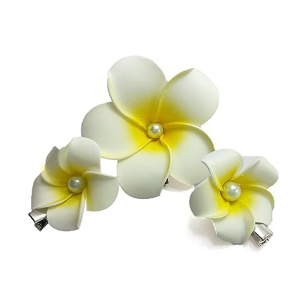 Kvinners mote 3 stk hawaiisk hvite plumeria blomst skum hårklype