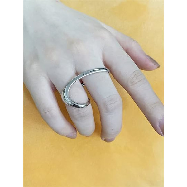 Dobbelt finger ring til kvinder og piger, sølvbelagt, enkel asymmetrisk