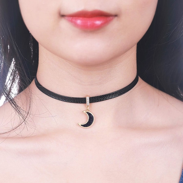 Kvinners sorte choker-halskjede, gullfarget choker, elegant anheng