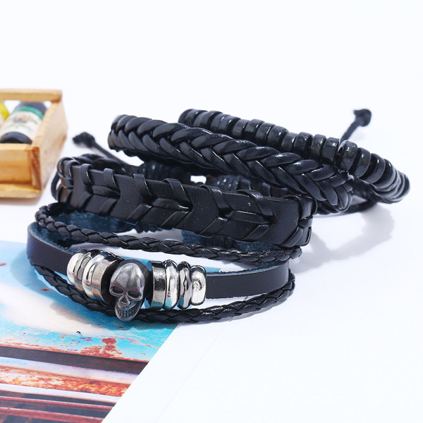 Braided Leather Bracelets for Men Women Wrap Wood Beads Bracelet