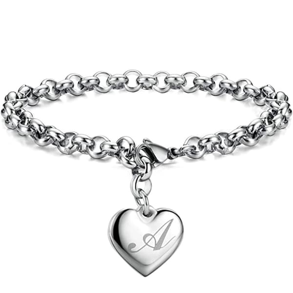 Initial Charm Armbånd for Jenter Rustfritt Stål Bokstav A Hjerte