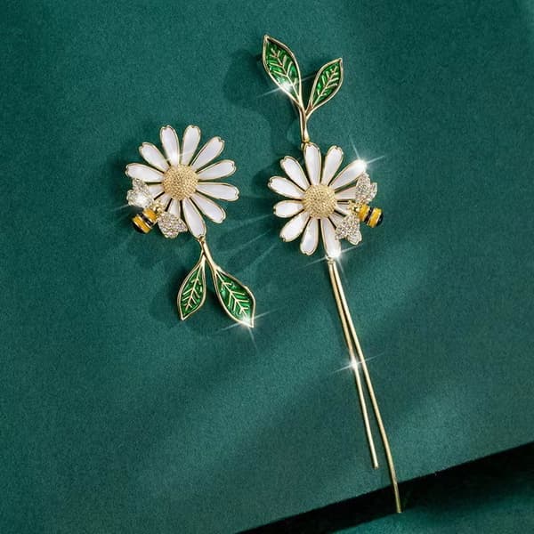 Daisy Flower Bee Stud Øreringe til Kvinder Solsikke Butte Grøn