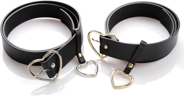 2 stk. hjerteformet midjebelte med sort skinnbelte til damejeans