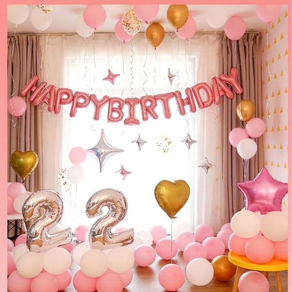 Rosa Happy Birthday-ballongbanderoll / Rosa Happy Birthday-banderoll /