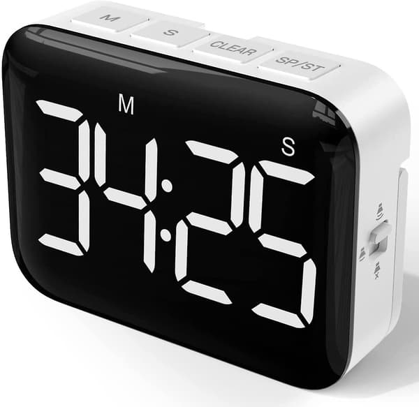 Digital køkkenur 4 tommer stort LED-display magnetisk timer Wit