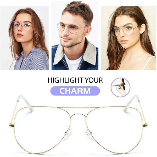 Aviator Clear Lens Glasses Reseptfrie Eyeglasses Metal Fram