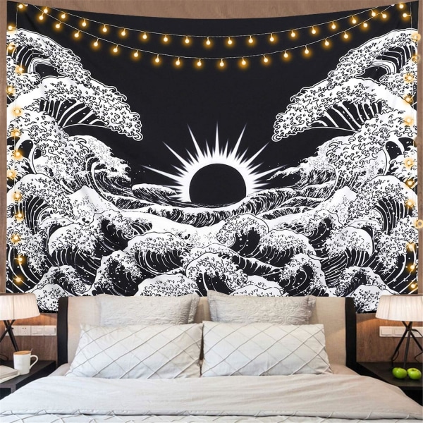 Mandala väggbonad Stor våg bonad med solnedgång bonad Blac