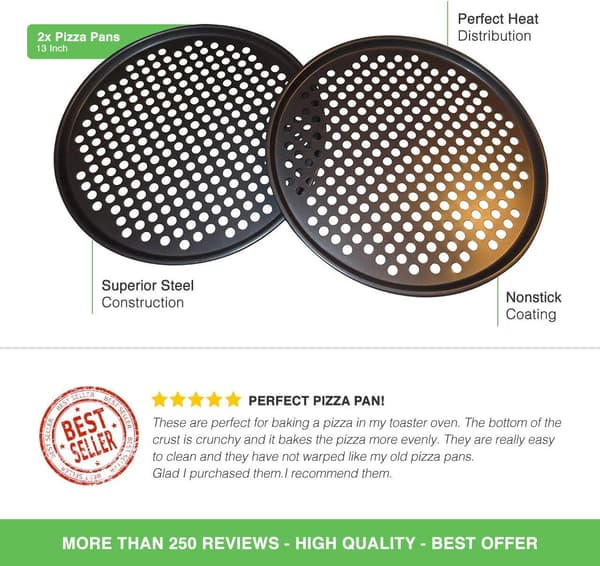 Rund pizzabrett, stor perforert pizzabrett, non-stick ovn, pr
