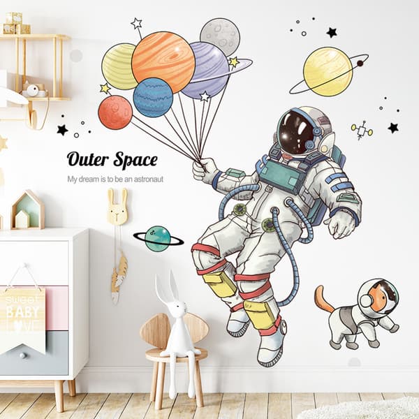Astronaut och Planet Väggdekal Passar för Sovrum, Vägg, Liv
