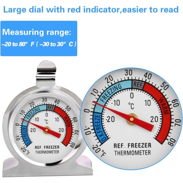 3 kpl jääkaapin lämpömittaria, suuri kellotaulu, ruostumaton teräs, Tempera