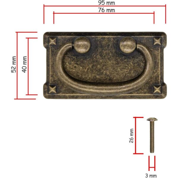 Sæt af 2 Antikke Foldbare Skuffegreb Bronze Design til Skabsdør