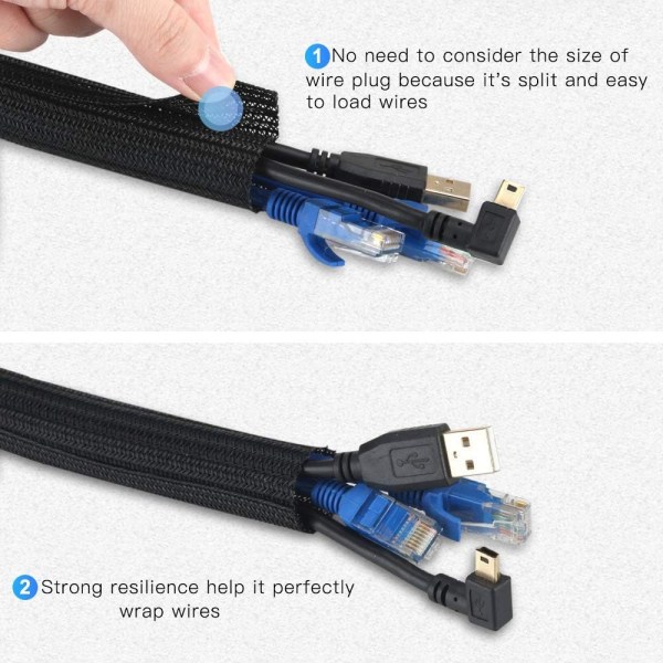 Justerbar fleksibel kanalkabelhylse, PET slisset flettet kabel