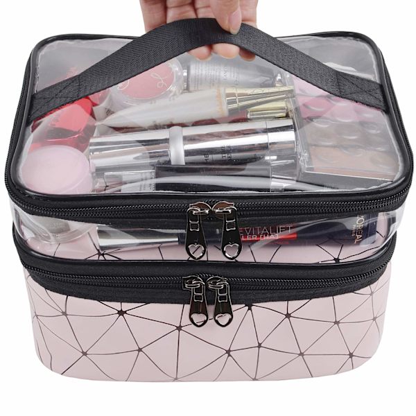 Makeup tasker dobbelt lag rejse kosmetik tasker make up arrangør