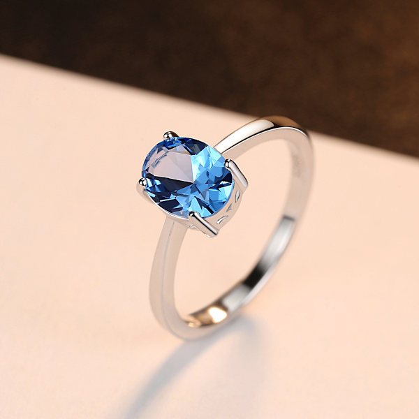925 sterling sølv dueæg ring med himmelblå topas enkel fashion niche smykker