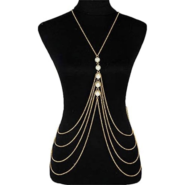 Pearl Body Chain Sexet Cross Chest Chain Multilayer Gold Layered T