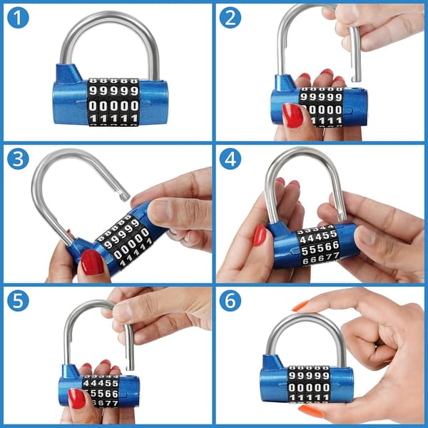 Blå 5-siffrig kombinationshänglås (2-pack) - 6,5 x 2,5 cm - Rese