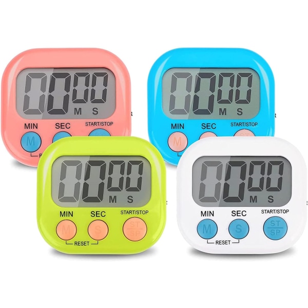 4 stk magnetisk kjøkkenur, magnetisk timer med høy alarm f
