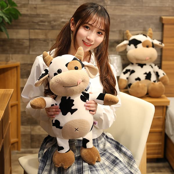 Kalve dukke siddende ko bamse 28cm