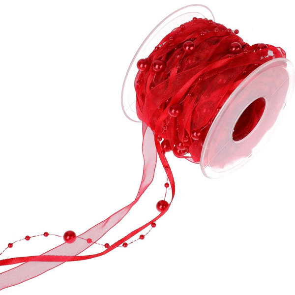 1 STK rødt kunstigt perlebånd Chiffonbånd og Organza Lace R