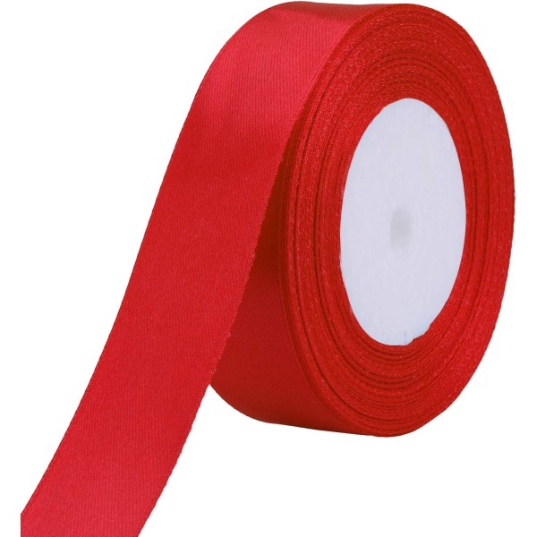 Rødt satengbånd juleinnpakningsbånd 25 mm bånd for håndverk