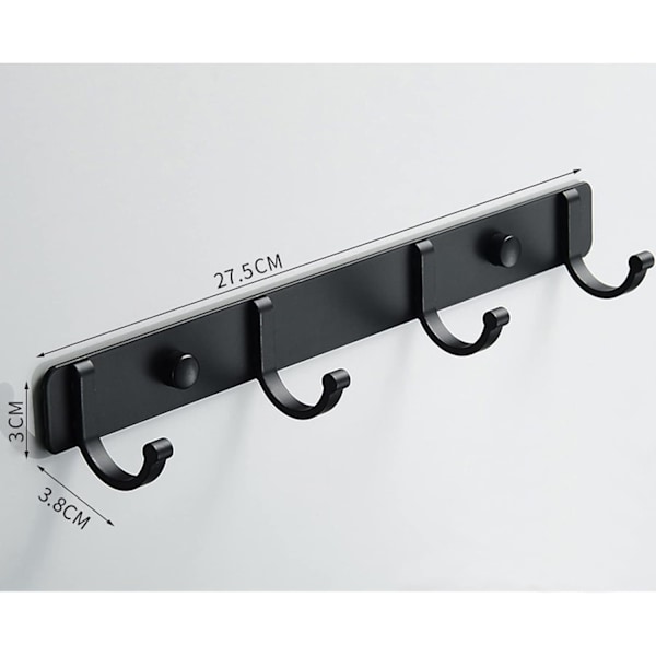 Väggmonterad Klädhängare med Handdukskrokar 27,5 * 3 * 3,8 cm Modern Svart Hängare för Kläder Hall Badrum Sovrum (4 Krokar, Svart)