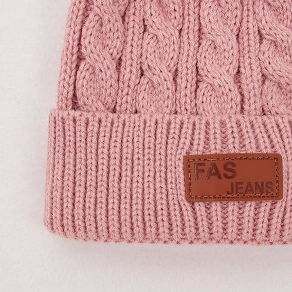 Spædbarn Lillebarn Uldhat Ren Farve Vinter Twist Dobbelt Pom Pom