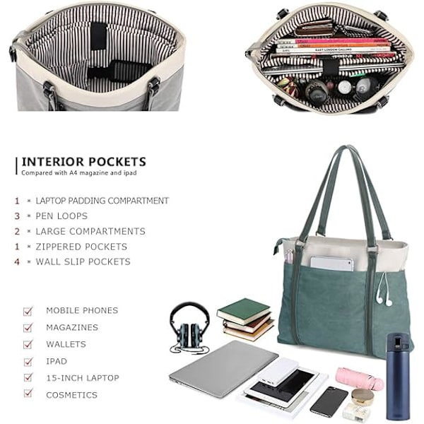 Dame Laptop Tote Arbeidslys Patchwork Canvas 15,6\" Tote Lommebok