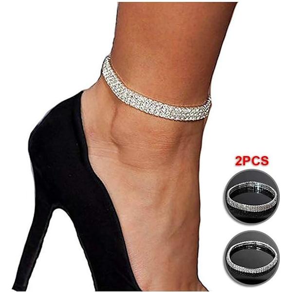 2PCS Twinkle Diamond Anklet Elastic Bling Shining Foot Jewelry Br