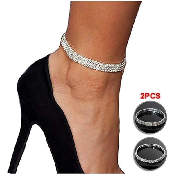 2PCS Twinkle Diamond Anklet Elastisk Bling Skinnende Fod Smykker Br