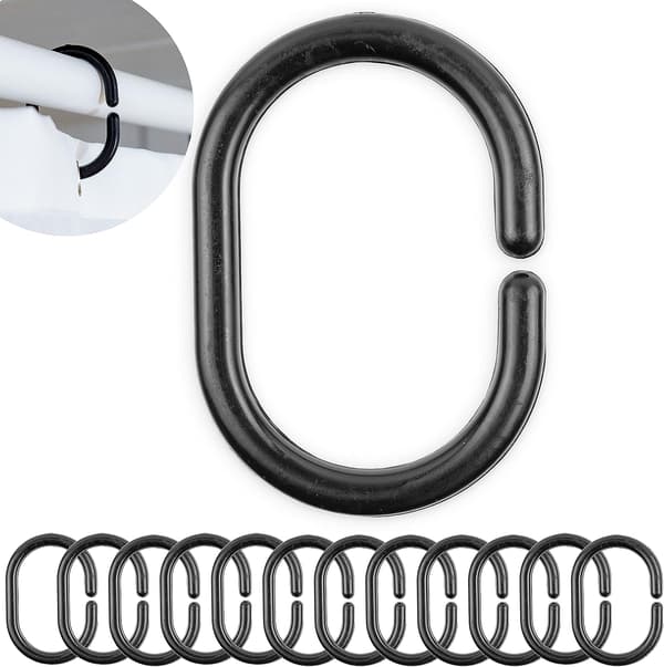 Svarta duschdraperiringar, 12-pack, diameter 4,6 x 2,9 cm, fo